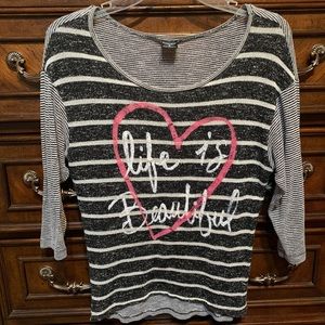 Stranded 3/4 sleeves sheer top size S